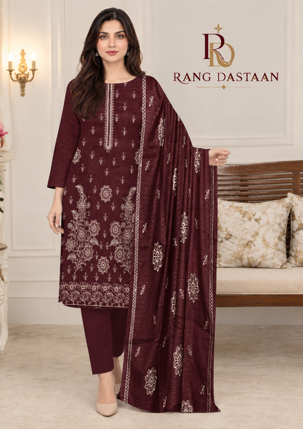CRYSTAL DHANAK HEAVY EMBROIDERED 3PC SUIT