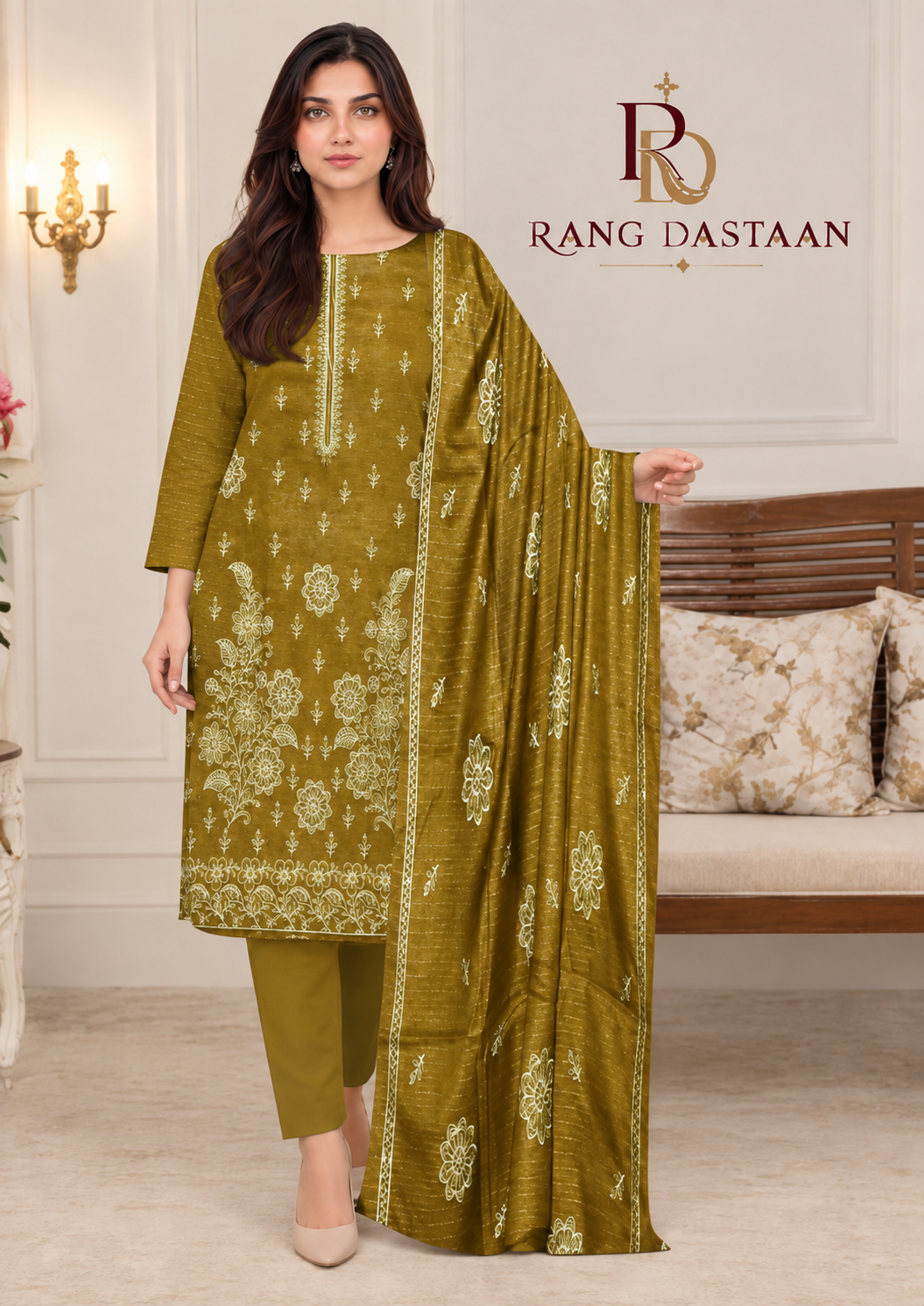 CRYSTAL DHANAK HEAVY EMBROIDERED 3PC SUIT