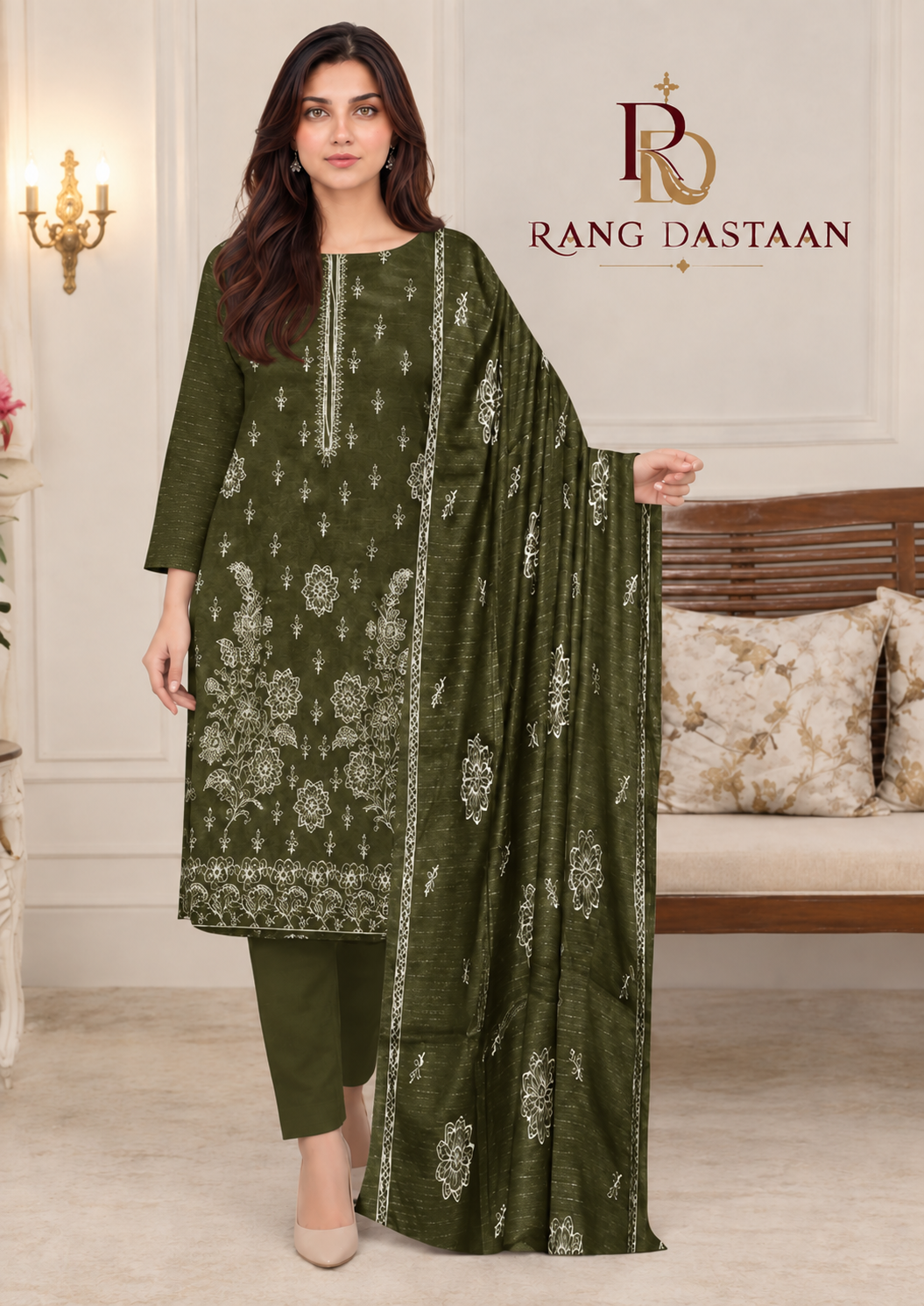 CRYSTAL DHANAK HEAVY EMBROIDERED 3PC SUIT