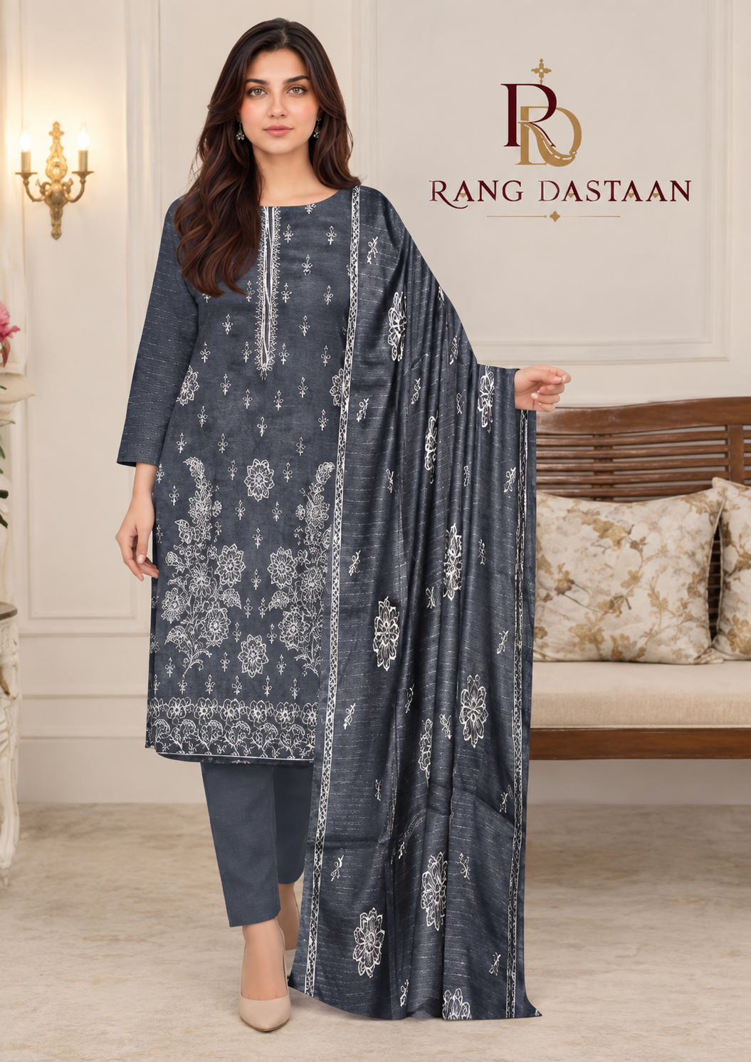 CRYSTAL DHANAK HEAVY EMBROIDERED 3PC SUIT