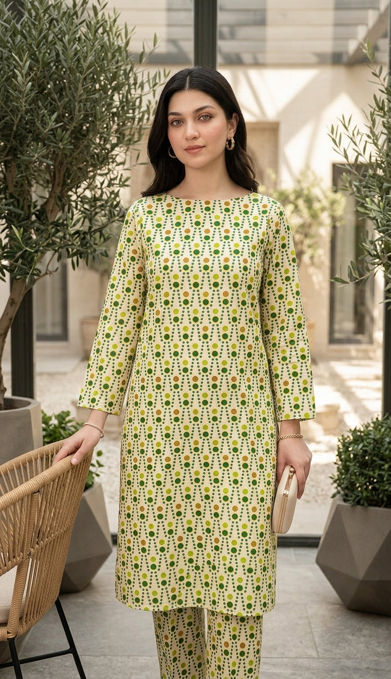 Fresh Olive — Printed Lawn 2-Piece Unstitched Suit