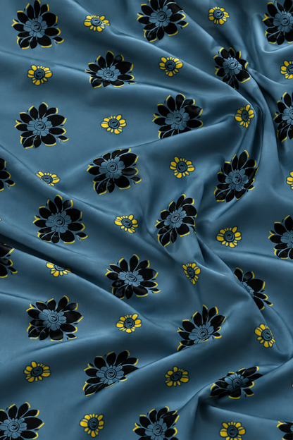 Steel Blue Bloom — Printed Khaddar 2-Piece Unstitched Suit