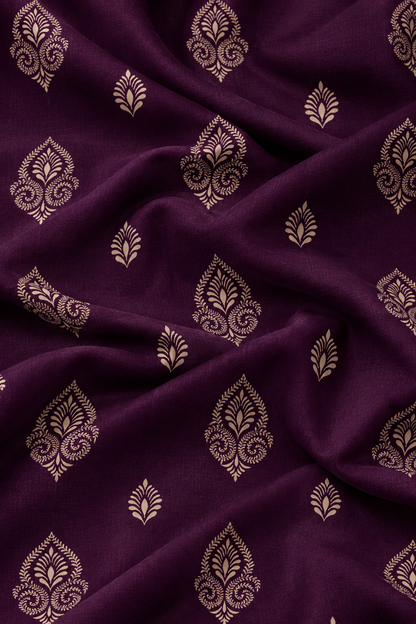 Royal Plum — Printed Khaddar 2-Piece Unstitched Suit