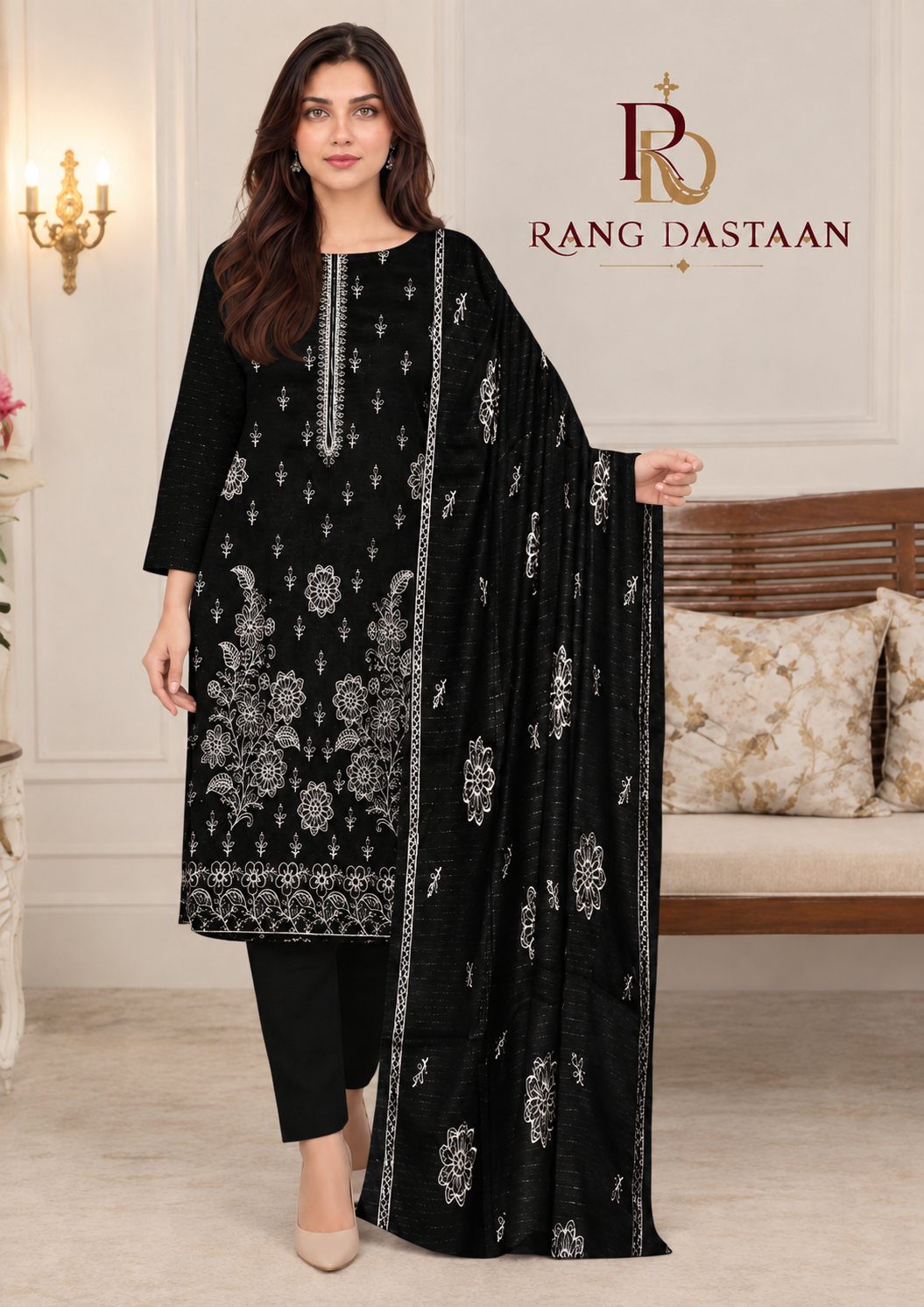 CRYSTAL DHANAK HEAVY EMBROIDERED 3PC SUIT