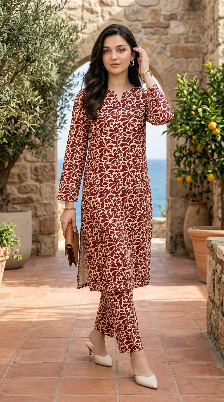 Crimson Bloom — Printed Lawn 2-Piece Unstitched Suit