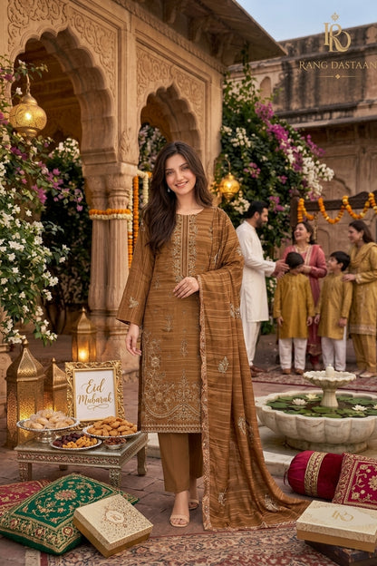 CRYSTAL DHANAK HEAVY EMBROIDERED 3PC SUIT