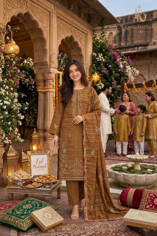 CRYSTAL DHANAK HEAVY EMBROIDERED 3PC SUIT