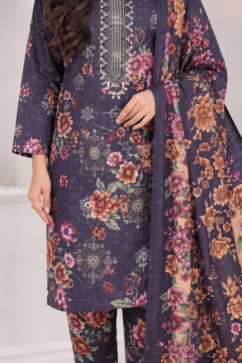 3 PIECE - EMBROIDERED LIGHT KHADDAR SUIT