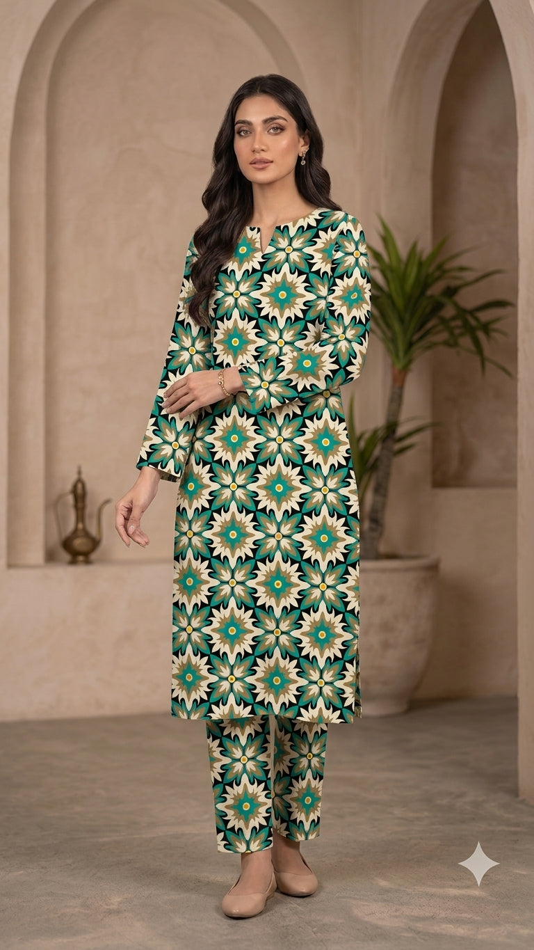 Emerald Mosaic — Printed Lawn 2-Piece Unstitched Suit