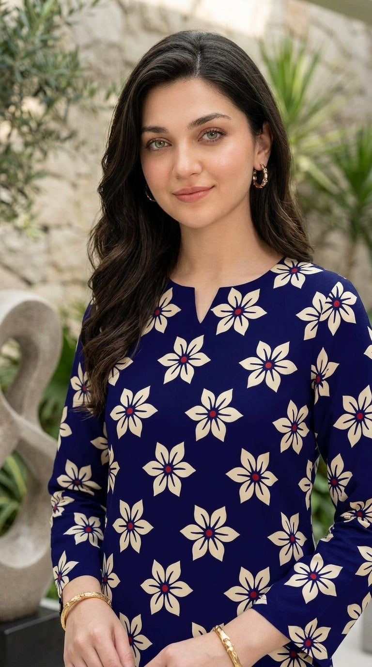 Navy Bloom — Printed Lawn 2-Piece Suit