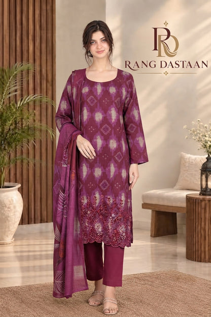 3 PIECE - EMBROIDERED DHANAK SUIT