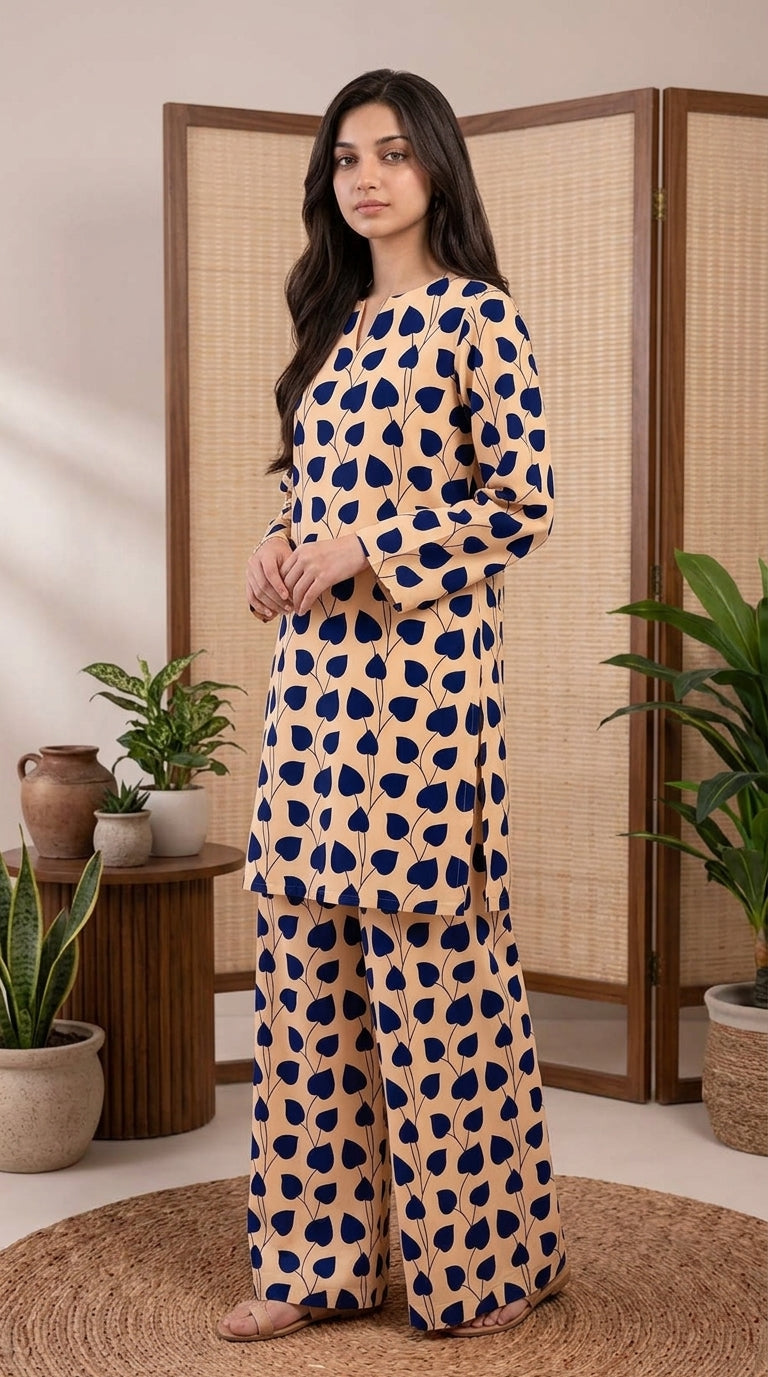 Royal Navy Hearts — Printed Khaddar 2-Piece Unstitched Suit