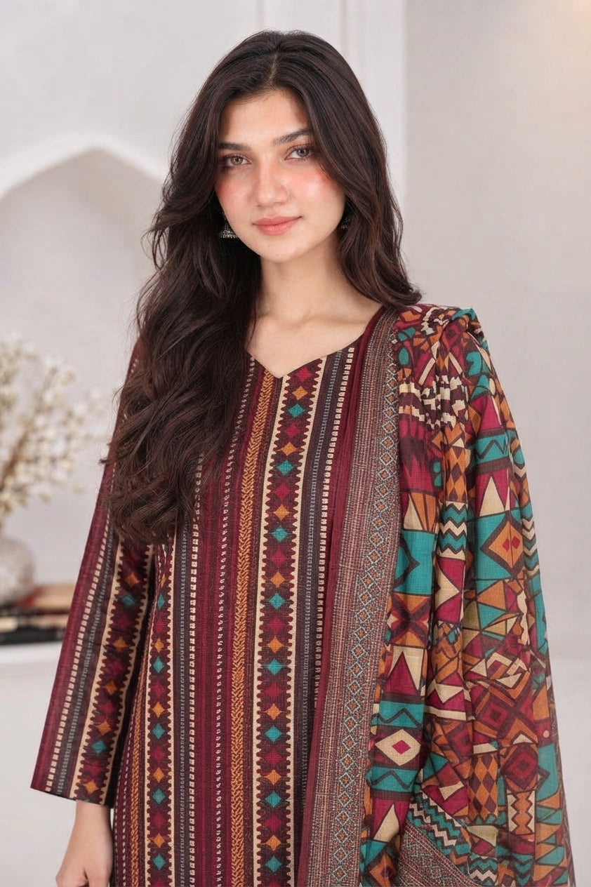 3 PIECE - EMBROIDERED LIGHT KHADDAR SUIT