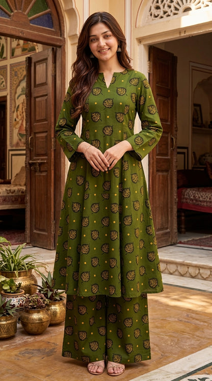 Olive Gold Tree — Printed Khaddar 2-Piece Unstitched Suit