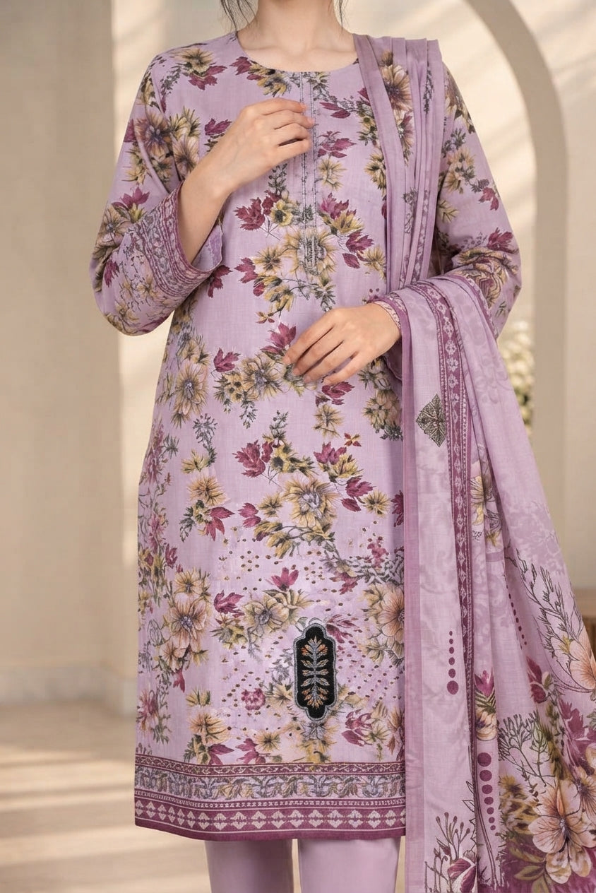 3 PIECE - EMBROIDERED DHANAK SUIT