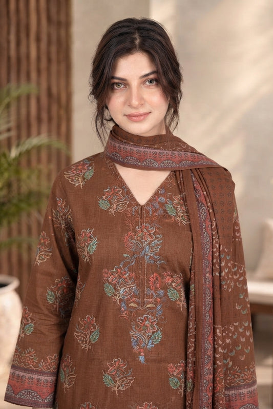 3 PIECE - EMBROIDERED DHANAK SUIT