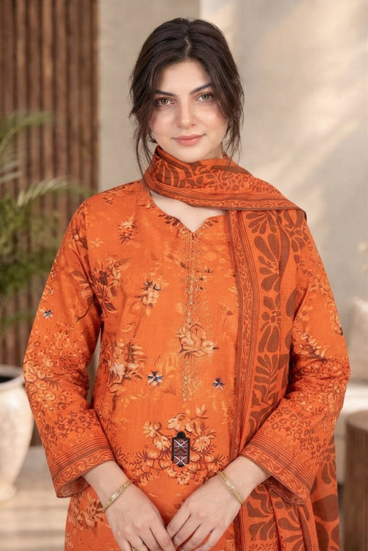 3 PIECE - EMBROIDERED DHANAK SUIT