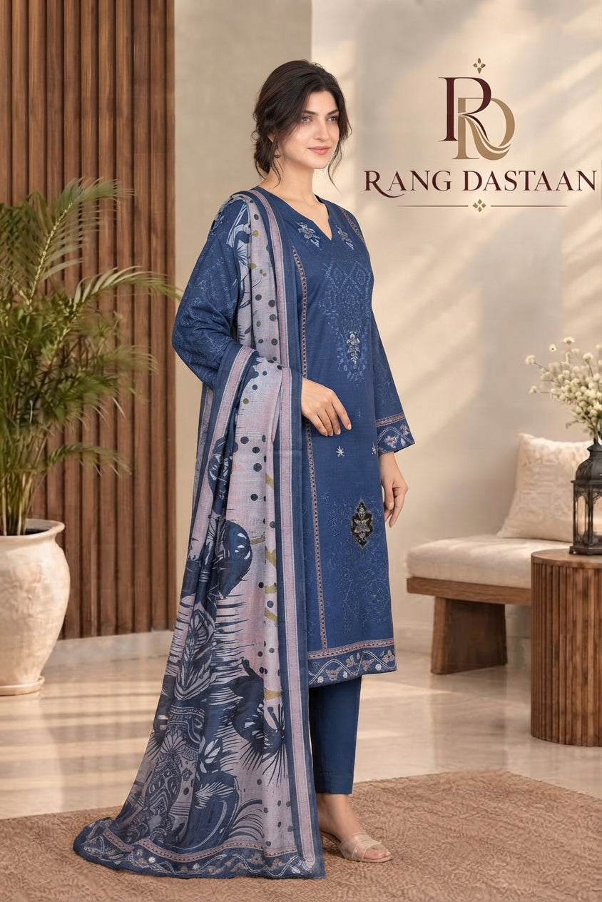 3 PIECE - EMBROIDERED DHANAK SUIT