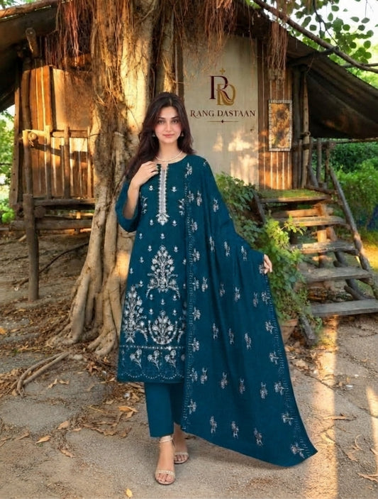 CRYSTAL DHANAK HEAVY EMBROIDERED 3PC SUIT