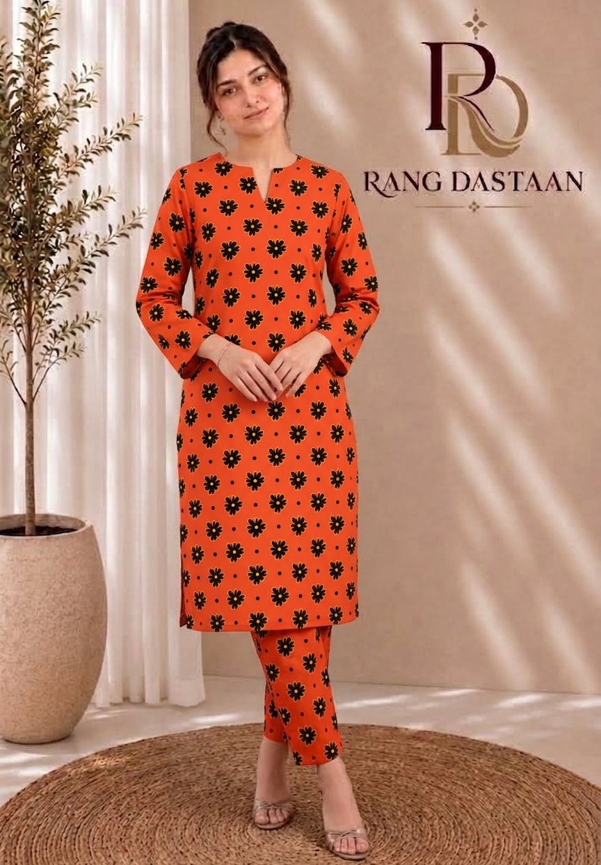 Sunset Daisy — Printed Khaddar 2-Piece Unstitched Suit