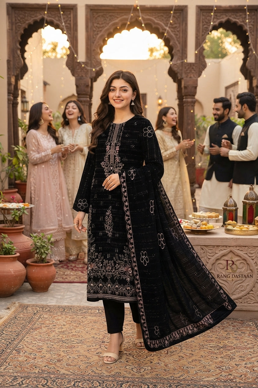 CRYSTAL DHANAK HEAVY EMBROIDERED 3PC SUIT