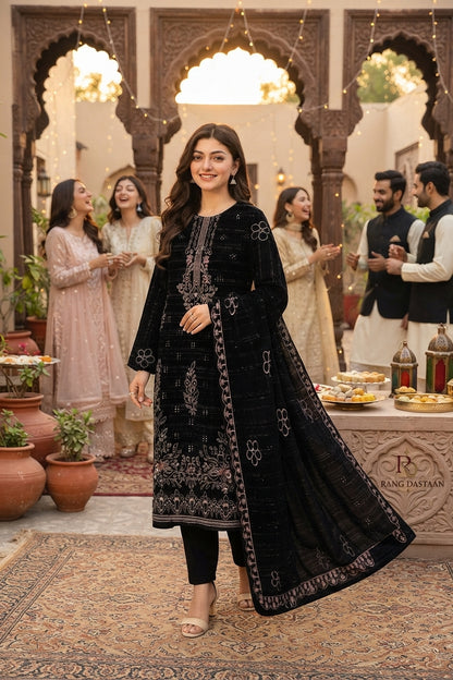 CRYSTAL DHANAK HEAVY EMBROIDERED 3PC SUIT