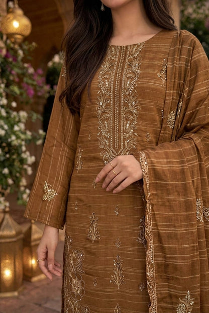 CRYSTAL DHANAK HEAVY EMBROIDERED 3PC SUIT