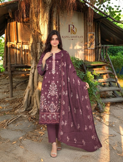 CRYSTAL DHANAK HEAVY EMBROIDERED 3PC SUIT