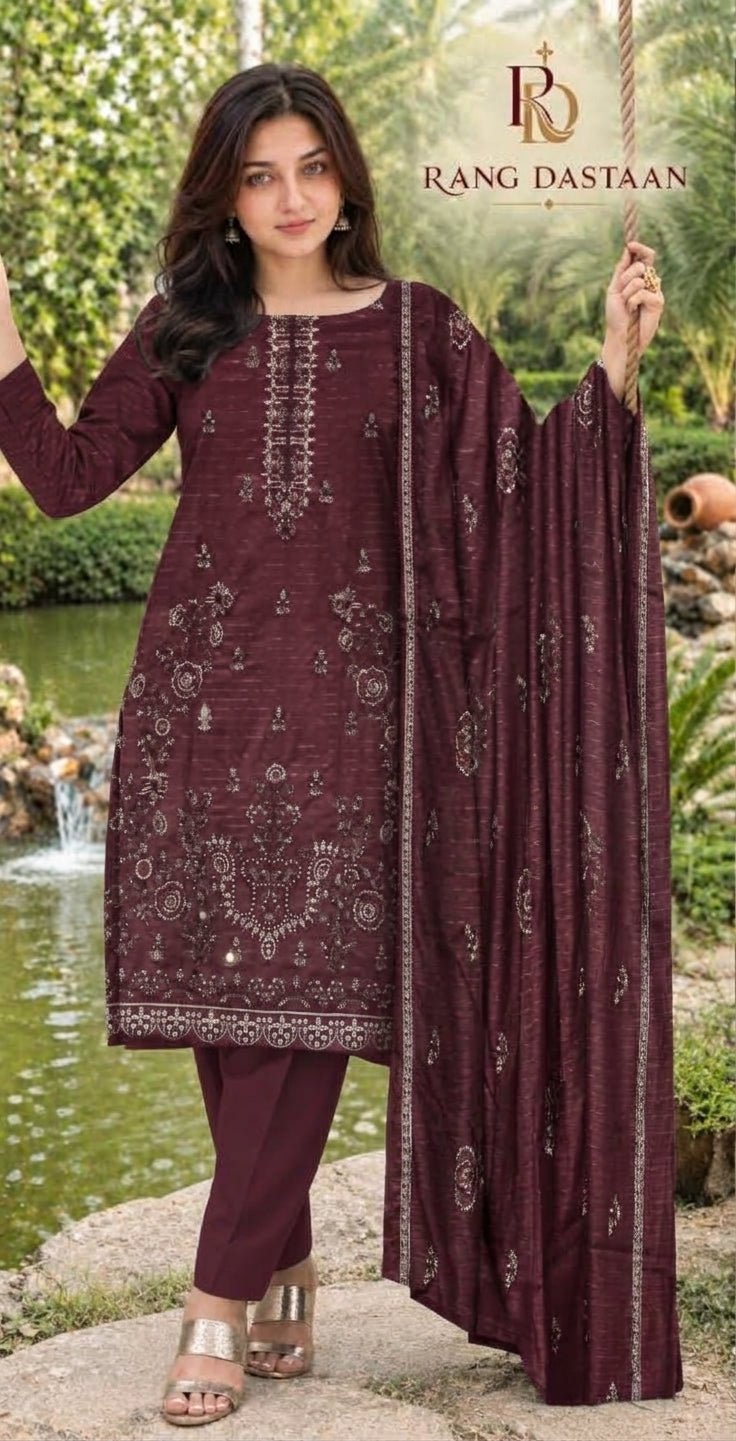 CRYSTAL DHANAK HEAVY EMBROIDERED 3PC SUIT