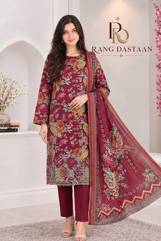 3 PIECE - EMBROIDERED LIGHT KHADDAR SUIT