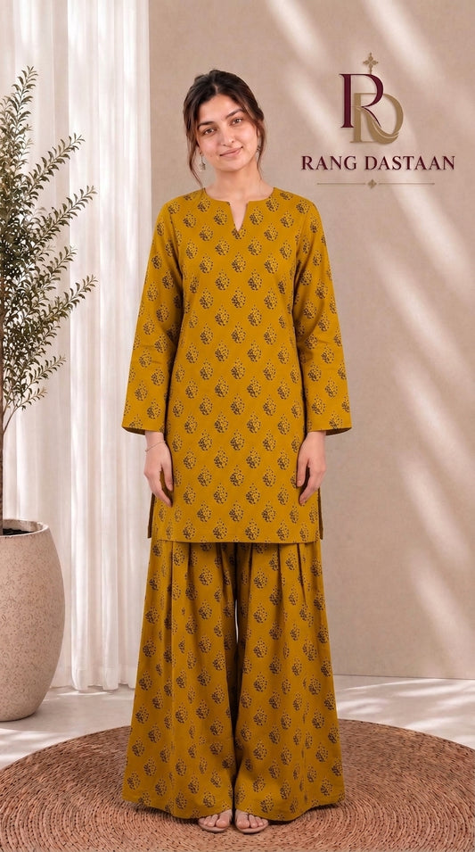 Mustard Bloom — Printed Khaddar 2-Piece Suit