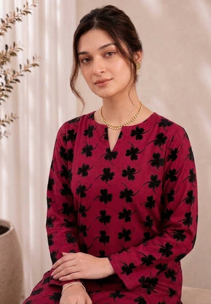 Rose Petal — Printed Khaddar 2-Piece Unstitched Suit