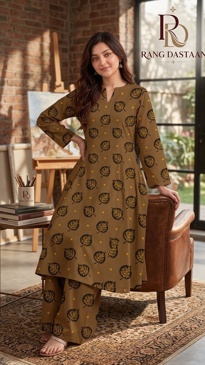 Mocha Gold Tree — Printed Khaddar 2-Piece Unstitched Suit