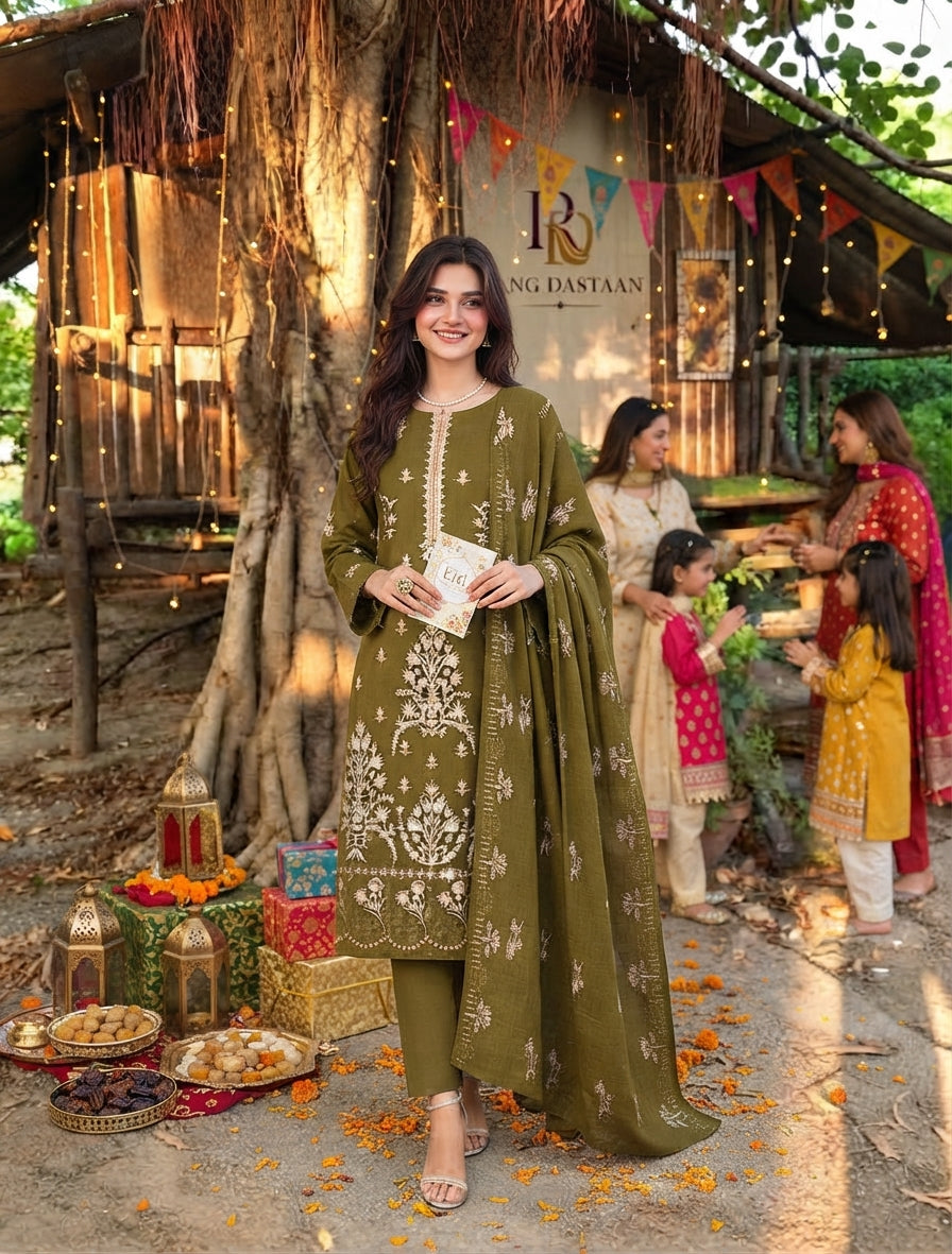 CRYSTAL DHANAK HEAVY EMBROIDERED 3PC SUIT