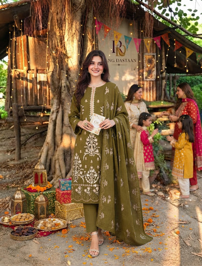 CRYSTAL DHANAK HEAVY EMBROIDERED 3PC SUIT
