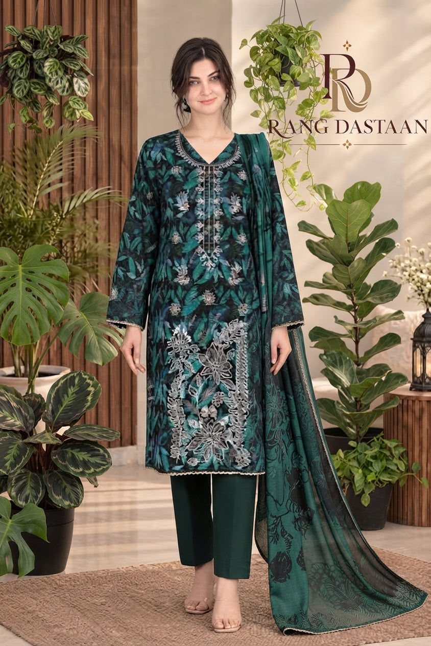3 PIECE - EMBROIDERED DHANAK SUIT