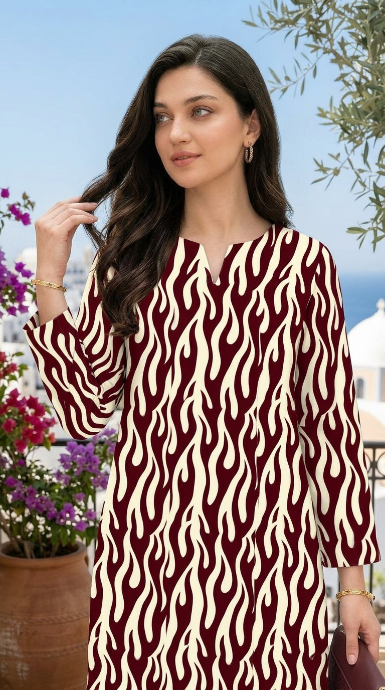 Burgundy Flame — Printed Lawn 2-Piece Unstitched Suit
