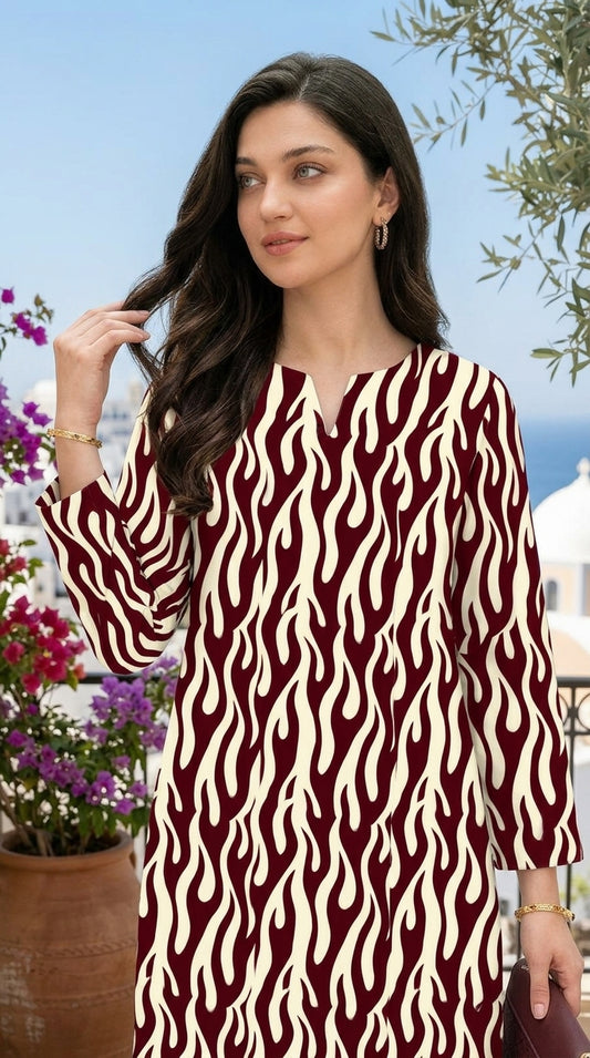 Burgundy Flame — Printed Lawn 2-Piece Unstitched Suit