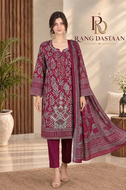3 PIECE - EMBROIDERED DHANAK SUIT