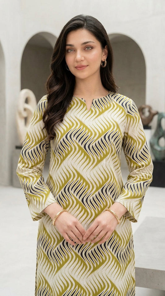 Olive Wave — Printed Lawn 2-Piece Suit