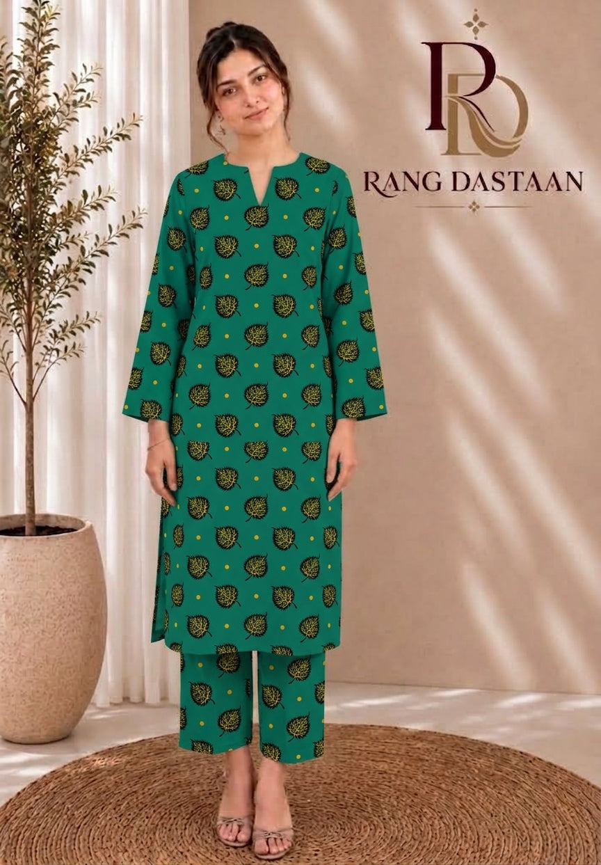 Emerald Gold Tree — Printed Khaddar 2-Piece Unstitched Suit