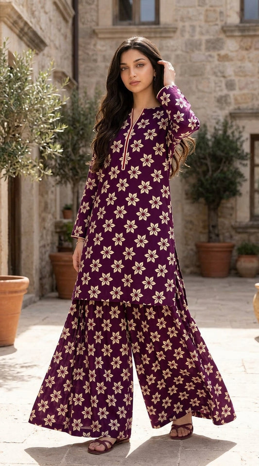 Velvet Orchid — Printed Khaddar 2-Piece Unstitched Suit