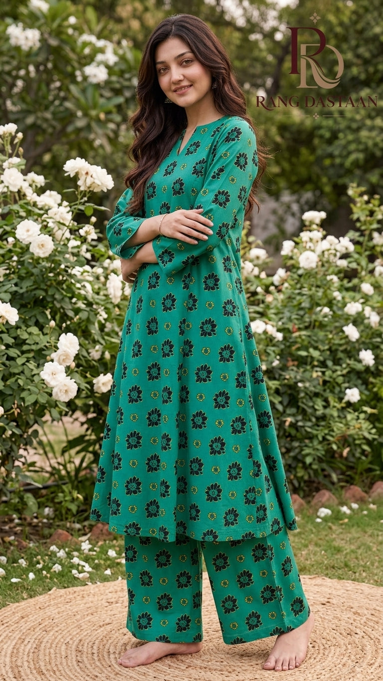 Emerald Bloom — Printed Khaddar 2-Piece Unstitched Suit