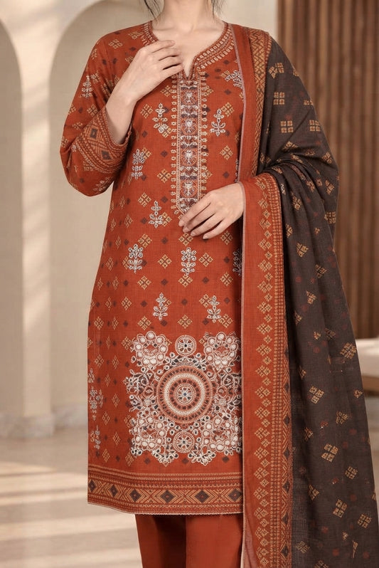3 PIECE - EMBROIDERED DHANAK SUIT