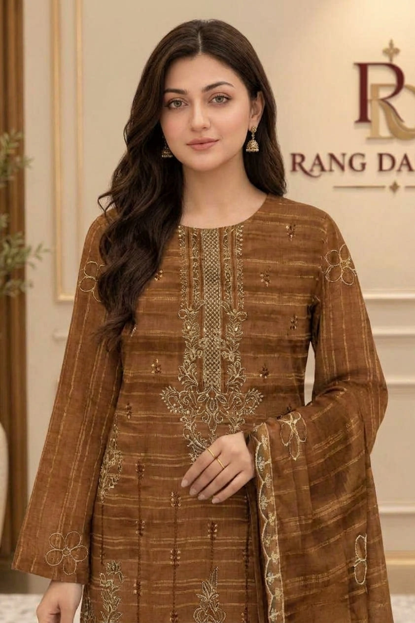 CRYSTAL DHANAK HEAVY EMBROIDERED 3PC SUIT