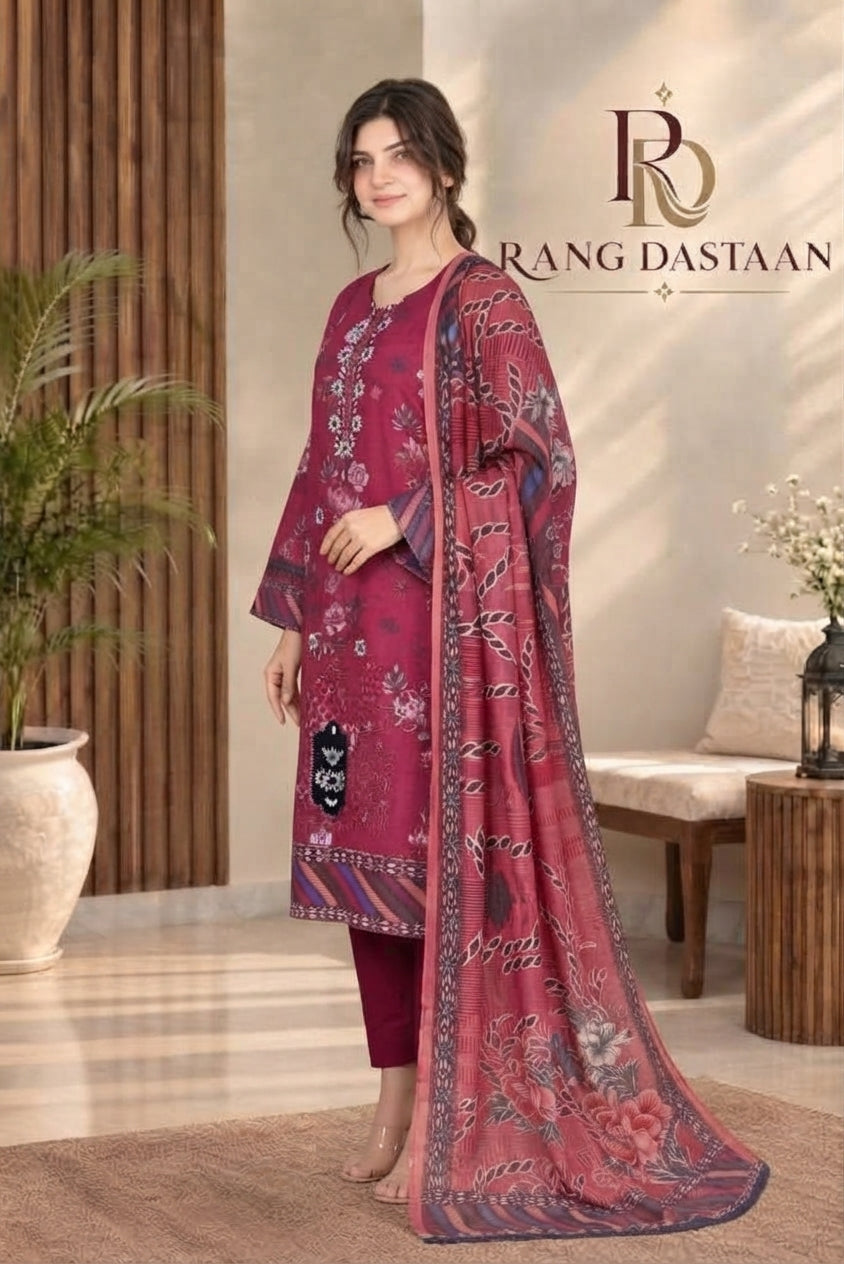 3 PIECE - EMBROIDERED DHANAK SUIT