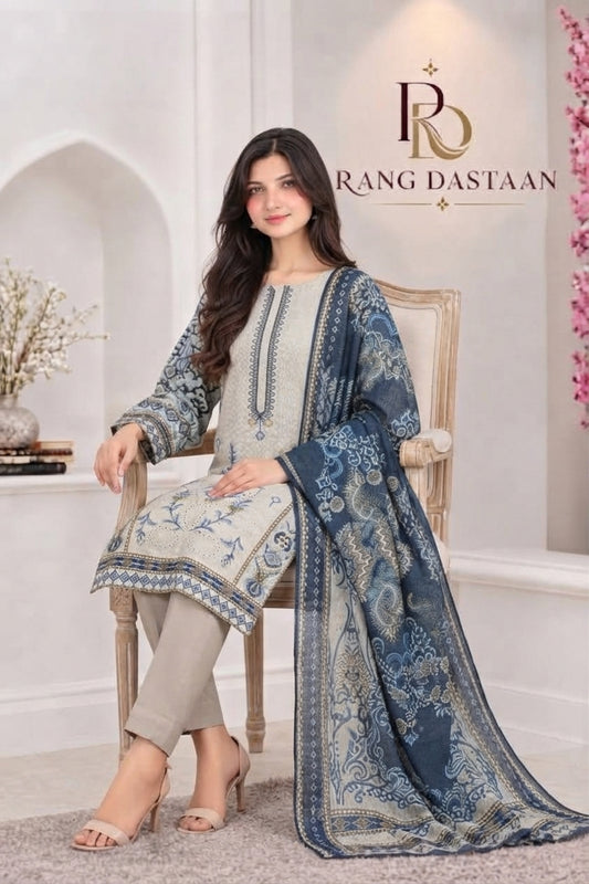 3 PIECE - EMBROIDERED LIGHT KHADDAR SUIT