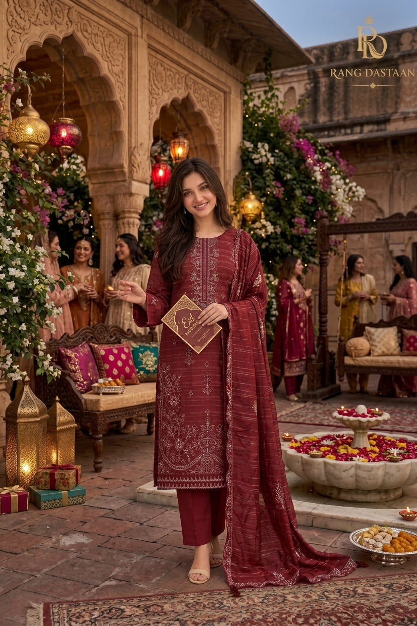 CRYSTAL DHANAK HEAVY EMBROIDERED 3PC SUIT