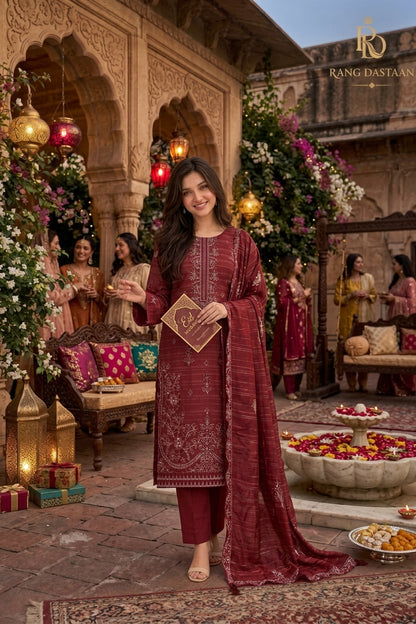 CRYSTAL DHANAK HEAVY EMBROIDERED 3PC SUIT