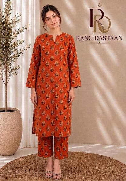 Rust Aura — Printed Khaddar 2-Piece Suit
